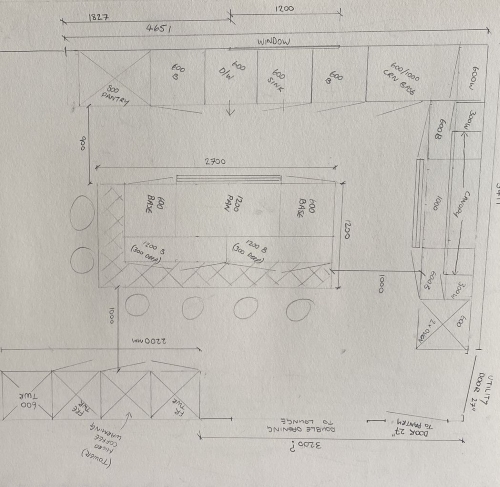 Image of a hand drawn kitchen plan